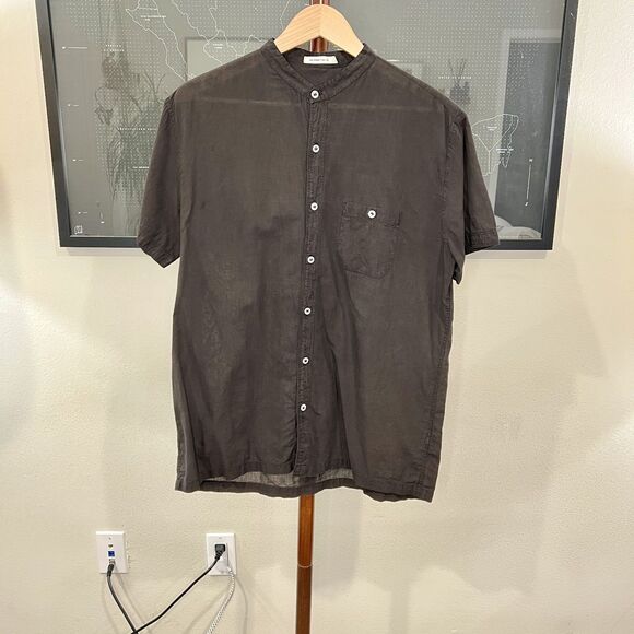 Industry of All Nations - Band Collar Madras Shirt SS Lightweight - Black - Picture 1 of 6